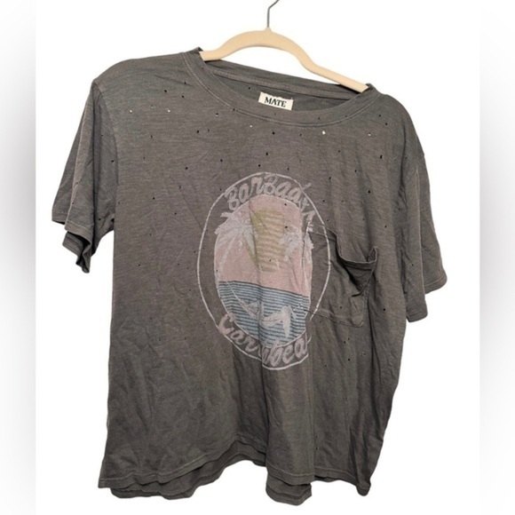 Mate The Label Barbados Distressed Graphic Tee Small/Medium NWOT - Picture 2 of 3